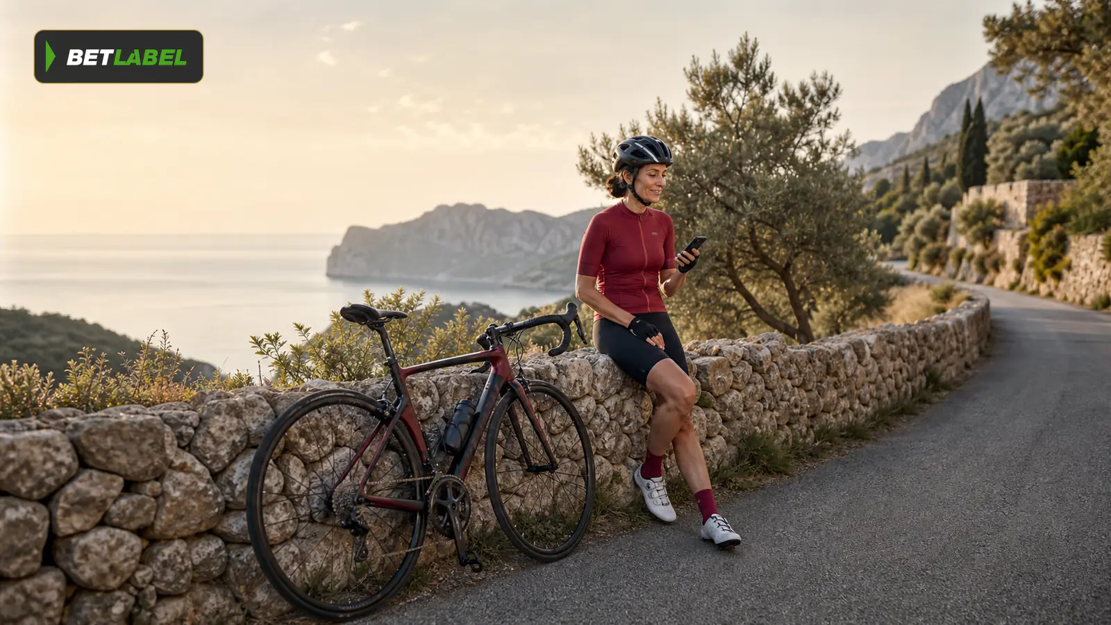 Ciclista adulta consulta su teléfono durante un viaje